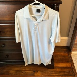 Light blue and white striped golf polo